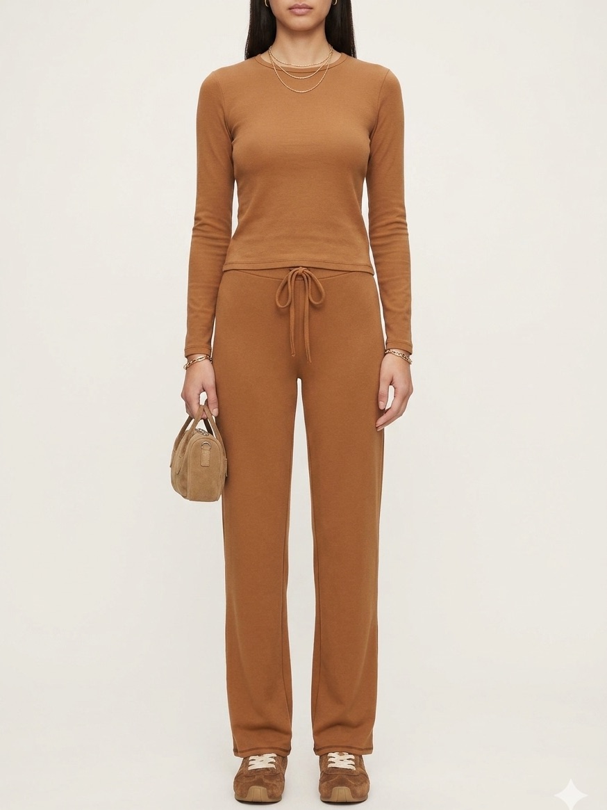 Skims Chai Cotton Jersey Straight Leg Lounge Pants Brown Neutral Small